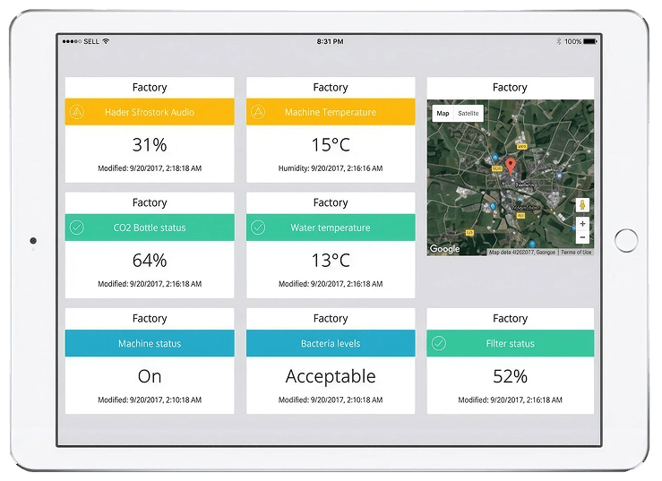 Dashboard Factory One em tablet