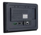 IHM industrial M2100E com tela TFT 10,1 polegadas, resolução 1024x600px, proteção IP65, alimentação 24VDC e interfaces RS232, RS422, RS485 e Ethernet