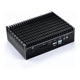 Mini PC industrial fanless Core i7-8565U com 16GB RAM e SSD NVMe 1TB, dual LAN e múltiplas portas para automação e controle