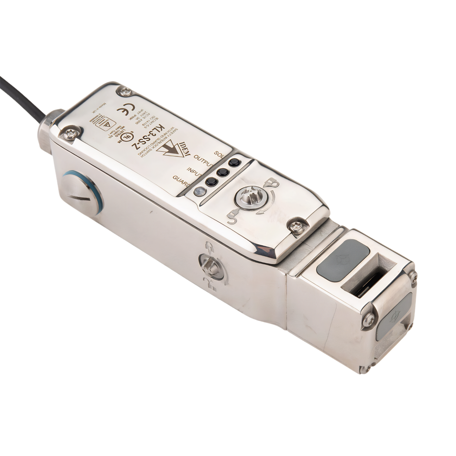 Chave de segurança KL3-SS-Z-RR inox com RFID, liberação por solenoide, retenção 3000N e proteção IP67/IP69K
