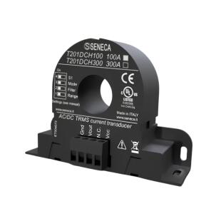 Transdutor de corrente CA/CC T201DCH100 Seneca efeito Hall até 100A saída 0-10V para automação industrial